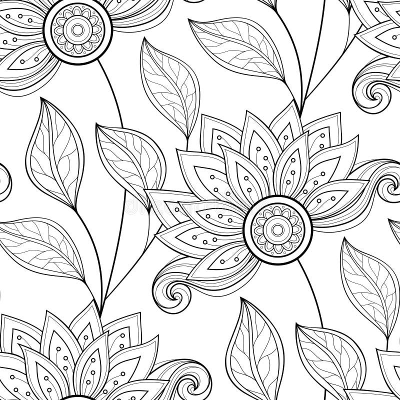 Цветочный узор вектора безшовный Monochrome иллюстрация штока