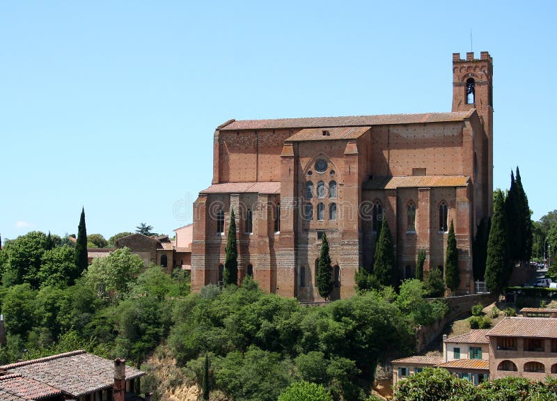 Photograph of the fortified brick church of San Domenico in Siena, Italy. Photograph of the fortified brick church of San Domenico in Siena, Italy.