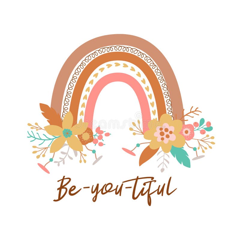Цитата цветочных цветов радуги boho rainbow племенных шикарных позитивная вы tiful. Красивый богемный графический элемент. Вектор бесплатная иллюстрация