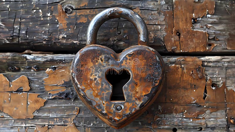 Цифровая иллюстрация Rusty Heart Shaped Lock на деревянном фоне бесплатная иллюстрация