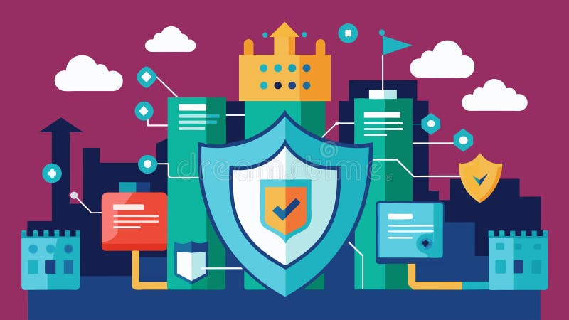 Цифровая крепость, защищающая конфиденциальную информацию в защищенной сети. . иллюстрация штока