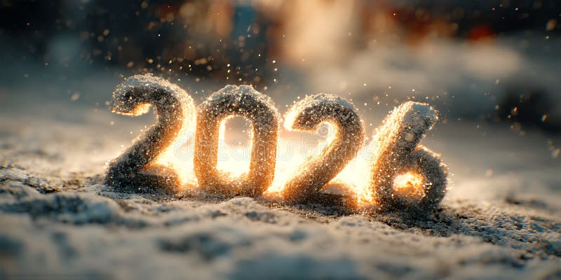 Цифровая праздничная открытка с светящимся фоном обоев 2026 года для сезонных поздравлений Праздничный маркетинг или Новый год иллюстрация вектора