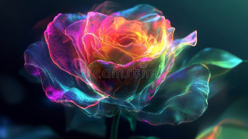 Цифровое искусство Rainbow Rose со светящимися лепестками иллюстрация вектора