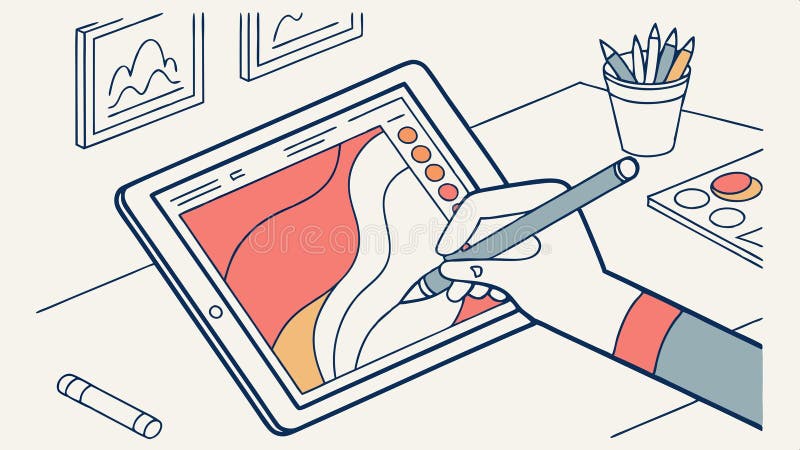 Цифровой рисунок планшет креативный инструмент и вектор графического дизайна иллюстрация вектора