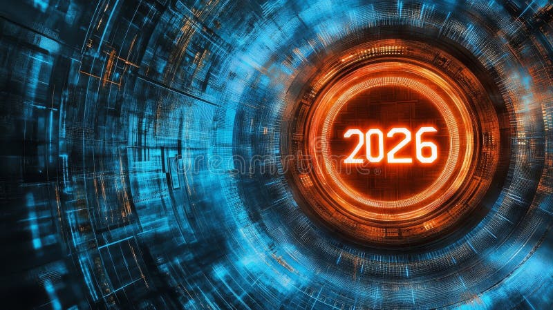 цифровой фон с золотыми металлическими номерами 2026 для нового года бесплатная иллюстрация