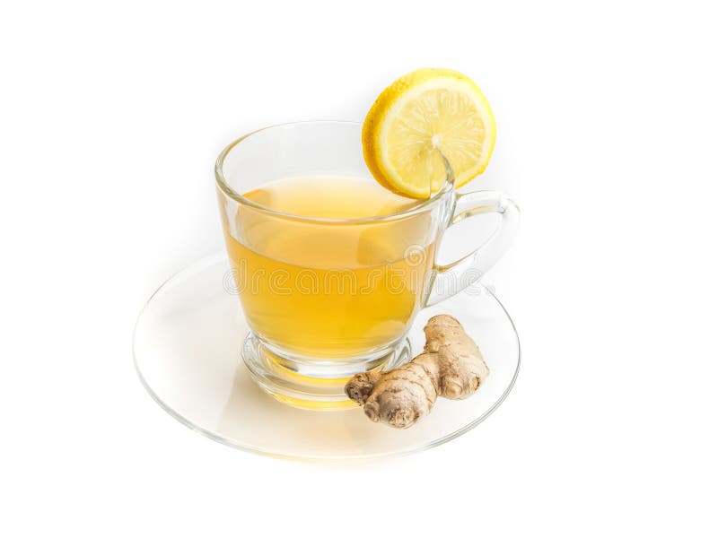 Чай с лимоном белым фоном имбиря