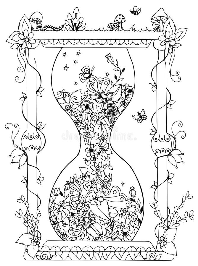 Часы zentangl иллюстрации вектора с цветками Время, цветя, весна, doodle, zenart, лето, грибы, природа иллюстрация штока Часы zentangl иллюстрации вектора с цветками Время, цветя, весна, doodle, zenart, лето, грибы, природа иллюстрация штока