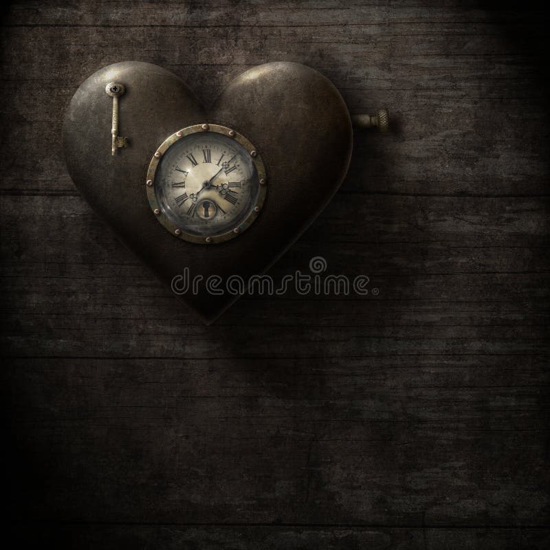 Часы сердца, grungy стиль steampunk иллюстрация штока Часы сердца, grungy стиль steampunk иллюстрация штока