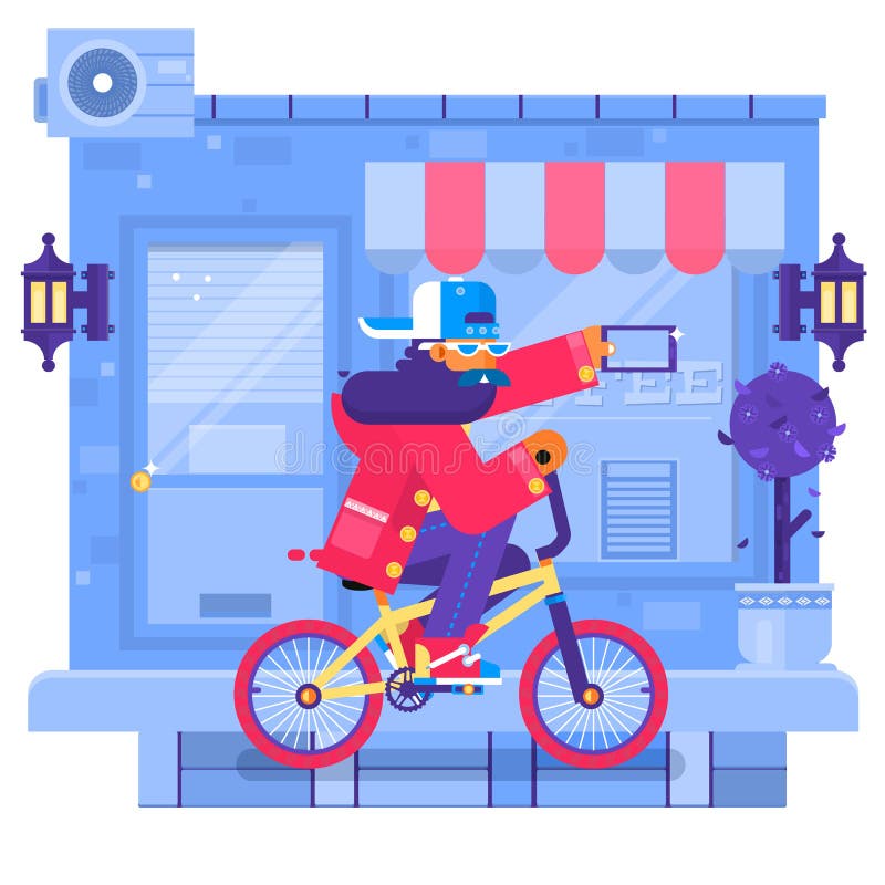 Человек битника задействуя его велосипед fixie в городской среде Плоская иллюстрация вектора бесплатная иллюстрация Человек битника задействуя его велосипед fixie в городской среде Плоская иллюстрация вектора бесплатная иллюстрация