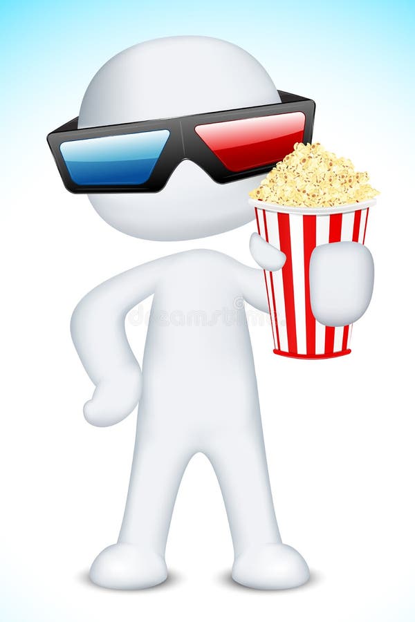 человек 3d нося стекла 3d держа попкорн бесплатная иллюстрация