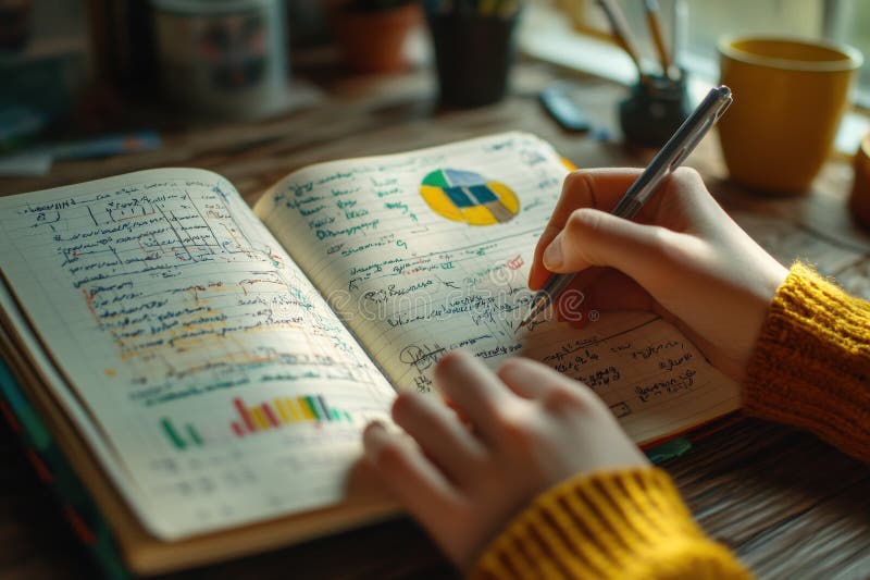 Человек пишет в записной книжке ручкой иллюстрация штока