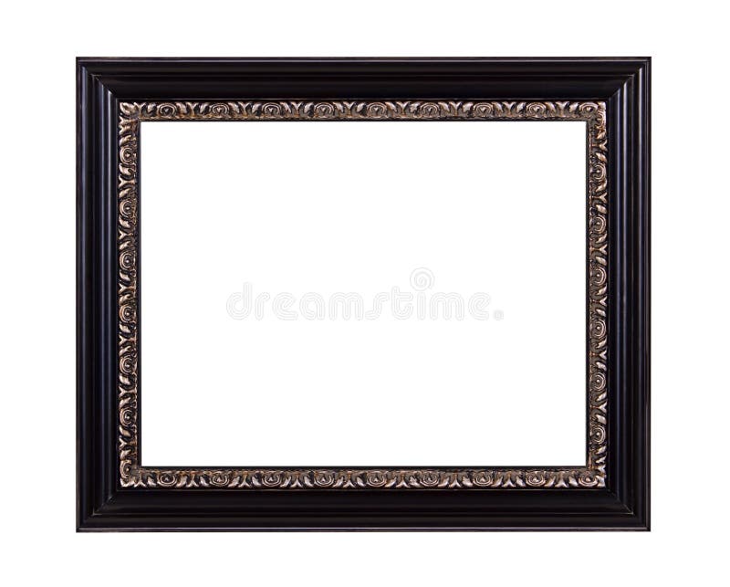 Black wooden picture frame with metal ornament isolated over white (clipping path included). Black wooden picture frame with metal ornament isolated over white (clipping path included)