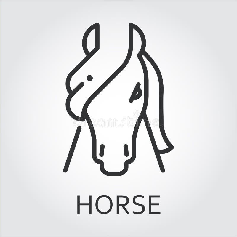Черная линия искусство стиля значка, головная лошадь дикого животного, equine иллюстрация вектора Черная линия искусство стиля значка, головная лошадь дикого животного, equine иллюстрация вектора