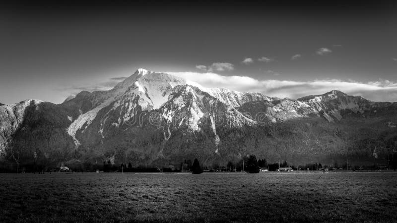 Black and White photo of Mount Cheam and the Farmlands in the Fraser Valley of British Columbia, Canada. Black and White photo of Mount Cheam and the Farmlands in the Fraser Valley of British Columbia, Canada