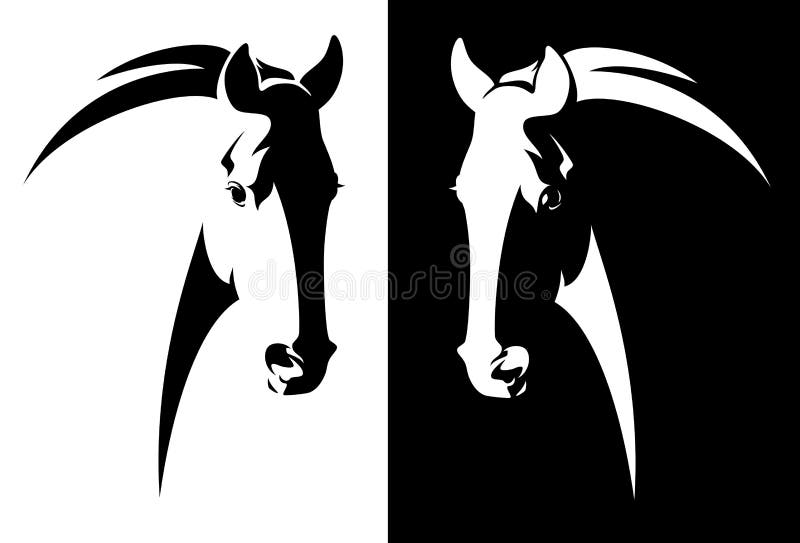 Horse head black and white simple vector outline - monochrome equine emblem design. Horse head black and white simple vector outline - monochrome equine emblem design