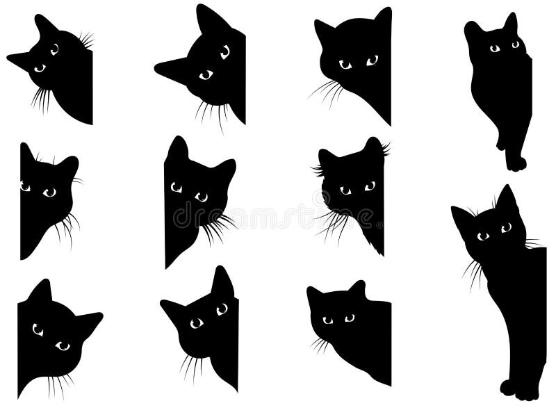 Черные кошки смотрят из угла Коллекция кошек, которые шпионят за тобой Играющие домашние животные Татуировка бесплатная иллюстрация