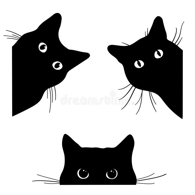 Черные кошки смотрят из угла Коллекция кошек, которые шпионят за тобой Играющие домашние животные Татуировка бесплатная иллюстрация