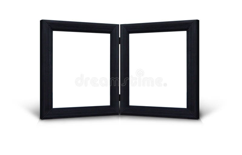 Two black hinged picture frames on white background. Two black hinged picture frames on white background