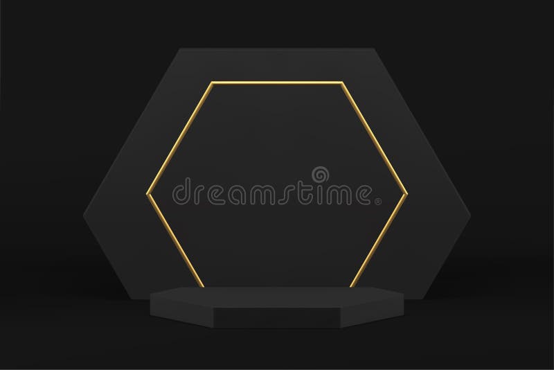 черный 3d роскошный подиум с шестиугольным фоном стенок для мужской векторной иллюстрации иллюстрация вектора