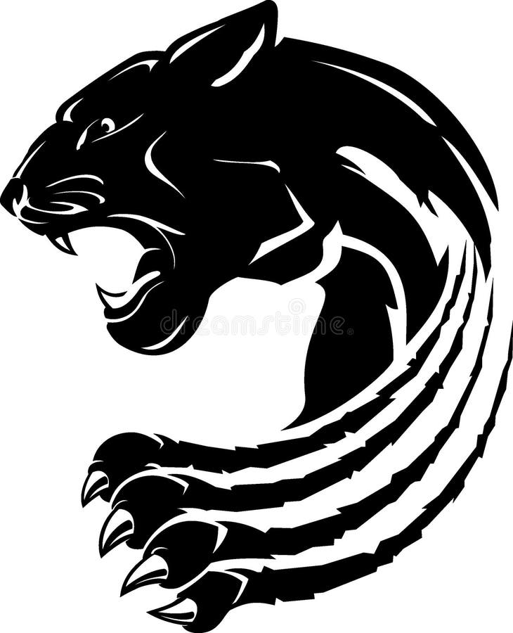 Isolated vector illustration of raging black panther ripping surface, side view. Isolated vector illustration of raging black panther ripping surface, side view.