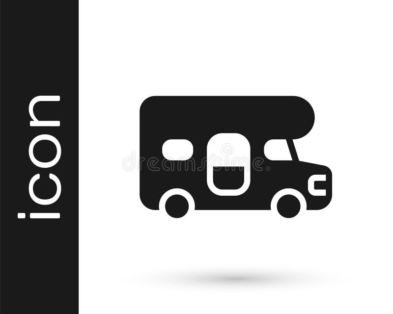 черный значок автомобиля rv, изолированный на белом фоне. мобильная домашняя мобильная машина для летнего путешествия. вектор.
