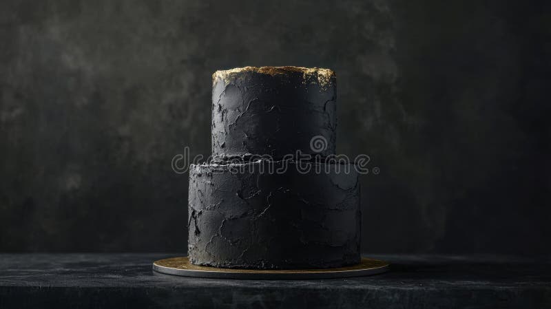 Черный торт с золотыми штрихами стоковая фотография