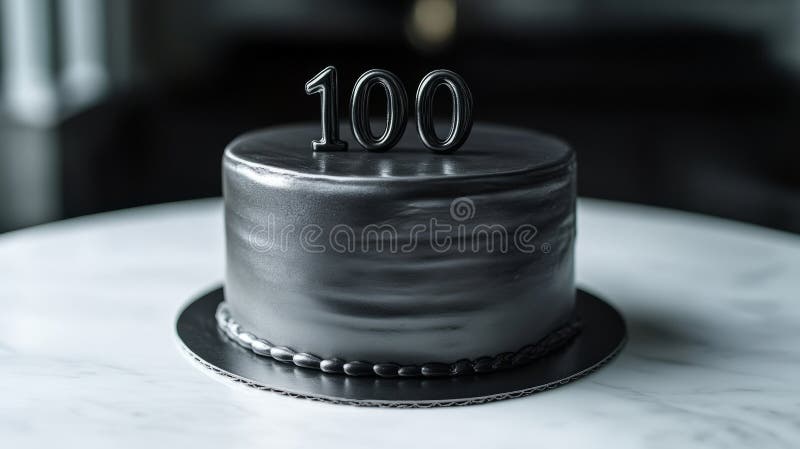 Черный торт со 100 свечами на вершине символизирует веху. стоковая фотография rf