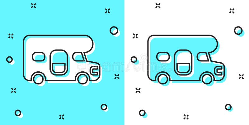 черный цвет rv значок механического транспортного средства, изолированный на зеленом и белом фоне. мобильная домашняя мобильная ма иллюстрация вектора