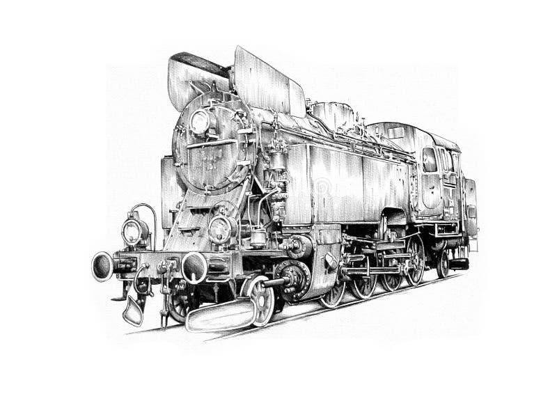 Чертеж дизайна искусства парового двигателя Иллюстрация штока ...