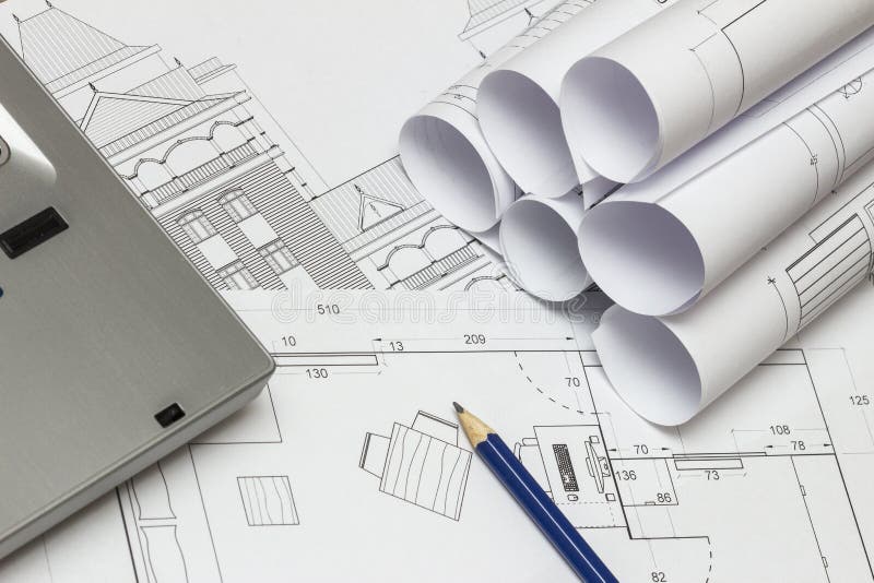 Чертежи архитектора стоковое фото. изображение насчитывающей измерения ...