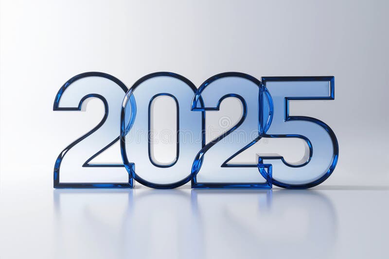 2025 число изготовлено из прозрачного пастельного синего стекла на минимальном фоне. счастливый новый год! иллюстрация вектора