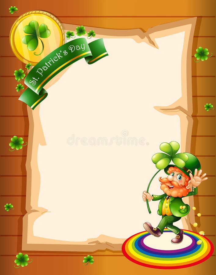 Чистый лист бумаги с приветствием дня St. Patrick и человеком иллюстрация штока Чистый лист бумаги с приветствием дня St. Patrick и человеком иллюстрация штока