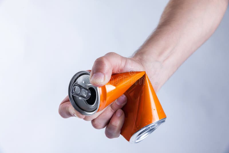 Rumple, crumple aluminium can with one hand. Rumple, crumple aluminium can with one hand