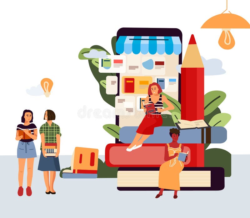 Чтение знамени людей Персонажи из мультфильма сидя и читая в удобном месте Люди и женщины вектора различные с иллюстрация штока Чтение знамени людей Персонажи из мультфильма сидя и читая в удобном месте Люди и женщины вектора различные с иллюстрация штока