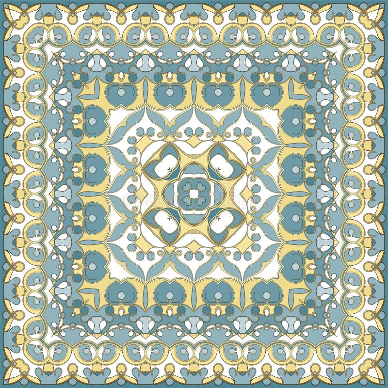 Delicate color pattern in Oriental style. Square ornament for shawls, scarves or pillow. Can be used for printing onto fabric or paper. Vector illustration. Delicate color pattern in Oriental style. Square ornament for shawls, scarves or pillow. Can be used for printing onto fabric or paper. Vector illustration.