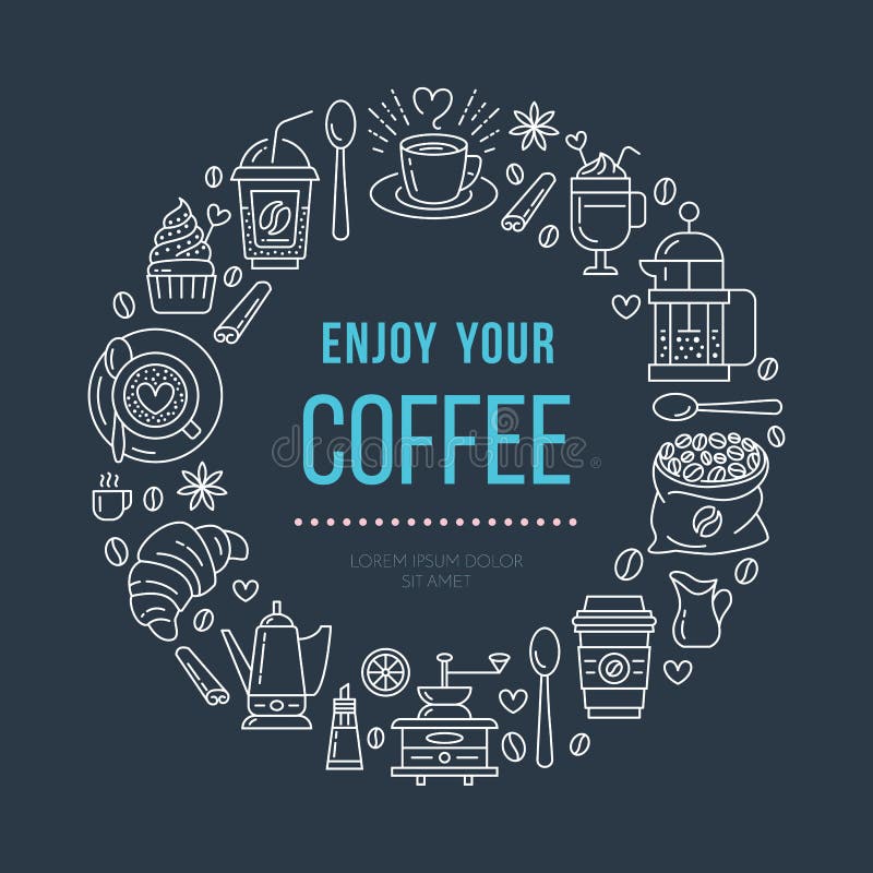 Шаблон плаката кофейни Линия иллюстрация вектора coffeemaking оборудования Элементы - чашка эспрессо, пресса француза бесплатная иллюстрация Шаблон плаката кофейни Линия иллюстрация вектора coffeemaking оборудования Элементы - чашка эспрессо, пресса француза бесплатная иллюстрация