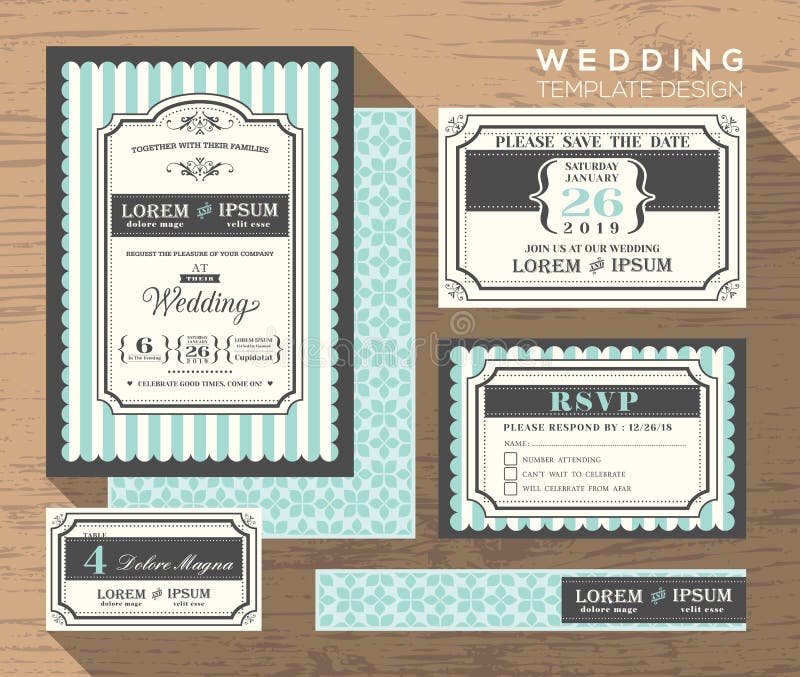 Wedding invitation set design Template Vector place card response card save the date card. Wedding invitation set design Template Vector place card response card save the date card