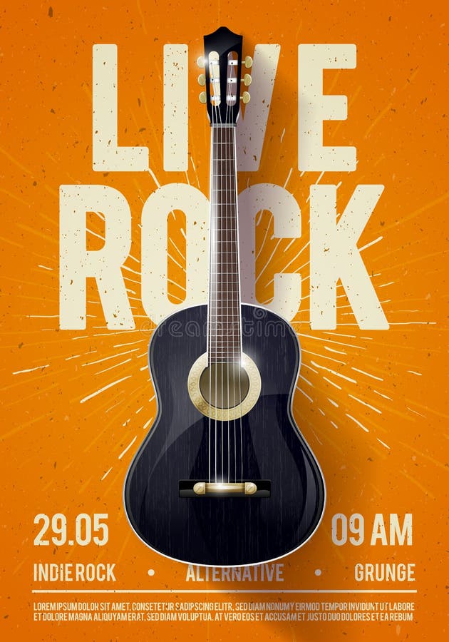 Vector Illustration Cool Beautiful Live Classic Rock Music Poster template. For Concert Promotion in Clubs, Bars, Pubs and Public Places. Music Themed Wall Art with Cool Lettering and Classical Guitar. Vector Illustration Cool Beautiful Live Classic Rock Music Poster template. For Concert Promotion in Clubs, Bars, Pubs and Public Places. Music Themed Wall Art with Cool Lettering and Classical Guitar