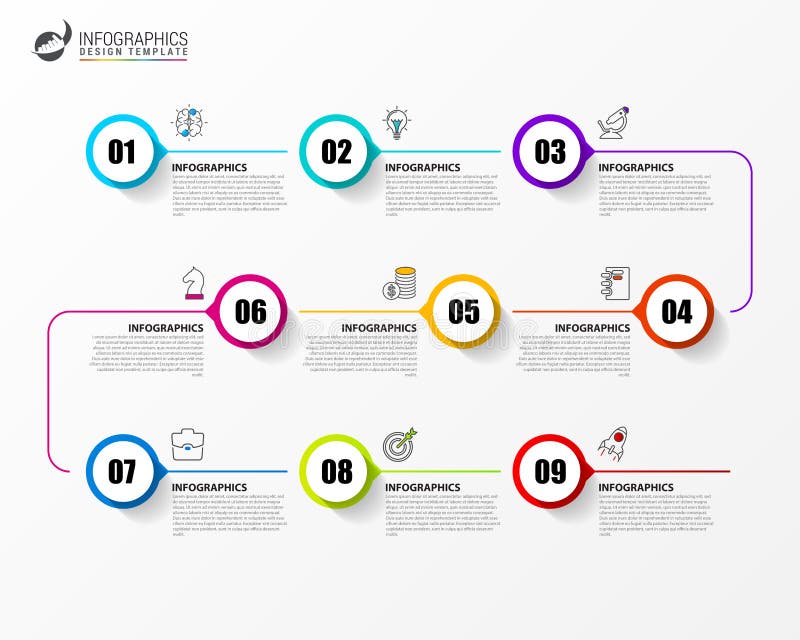 Шаблон дизайна Infographic Концепция срока с 9 шагами бесплатная иллюстрация