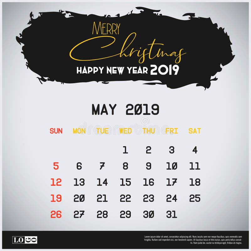 Шаблон календаря Нового Года мая 2019 Предпосылка заголовка хода щетки иллюстрация вектора Шаблон календаря Нового Года мая 2019 Предпосылка заголовка хода щетки иллюстрация вектора