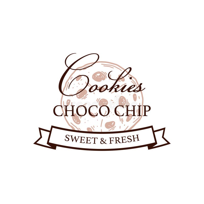 шаблон логотипа файлов cookie choco. векторная иллюстрация в стиле эскиза. дизайн для брендинга и упаковки. пекарня иллюстрация вектора