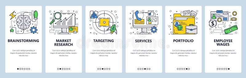 Шаблон экранов линейного искусства вебсайта вектора onboarding Знамена меню для иллюстрация вектора Шаблон экранов линейного искусства вебсайта вектора onboarding Знамена меню для иллюстрация вектора
