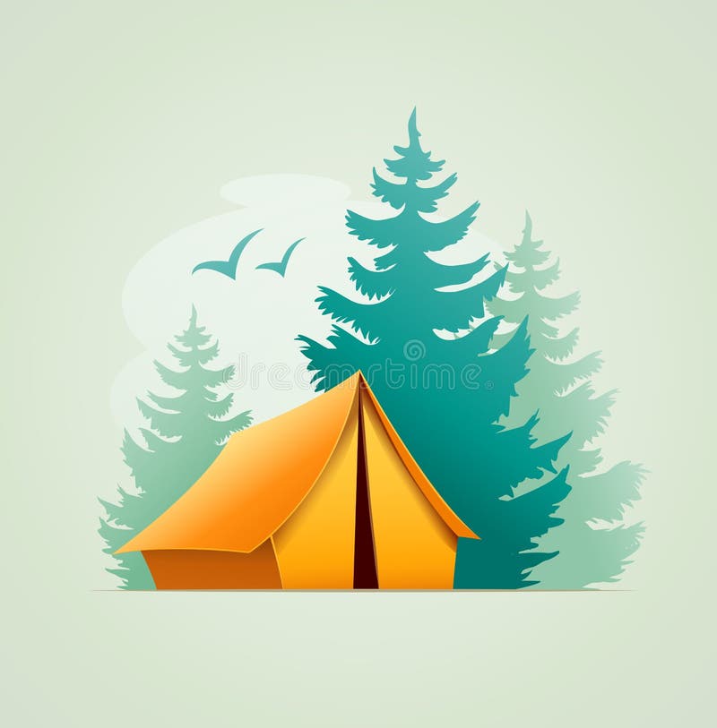 Tent in forest camping. Eps10 vector illustration. Tent in forest camping. Eps10 vector illustration.