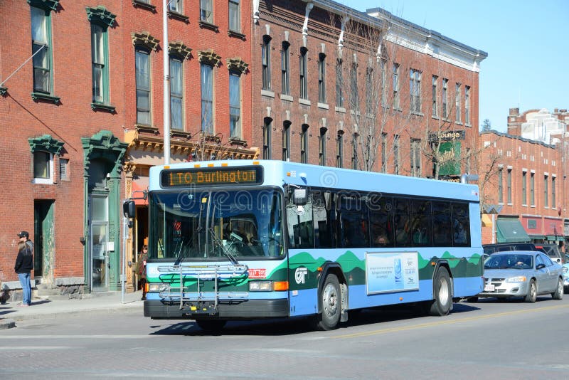 Burlington Eco Bus at downtown Burlington, Vermont, USA. Burlington Eco Bus at downtown Burlington, Vermont, USA