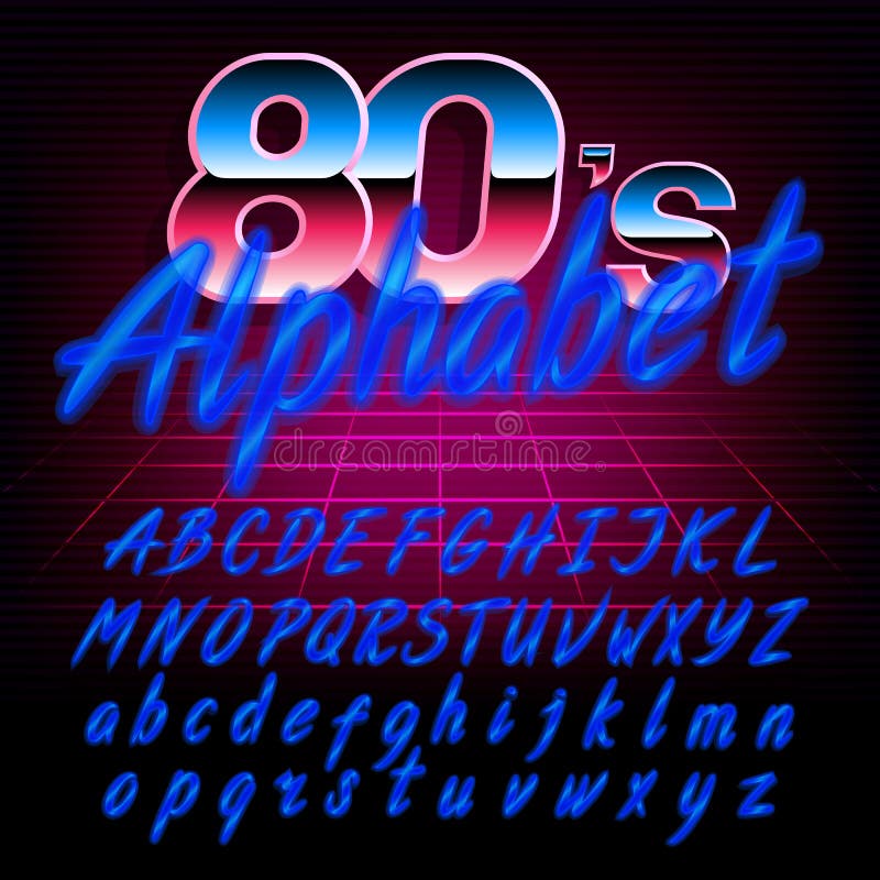 шрифт алфавита 80 ` s ретро Uppercase и строчные буквы влияния зарева сияющие иллюстрация штока шрифт алфавита 80 ` s ретро Uppercase и строчные буквы влияния зарева сияющие иллюстрация штока