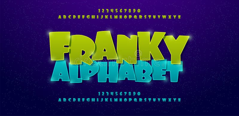 Franky comics alphabet font. Typography comic logo or movie fonts designs concept vector illustration. Franky comics alphabet font. Typography comic logo or movie fonts designs concept vector illustration