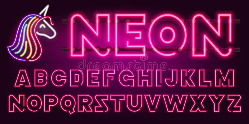 шрифт и единорог 80 s фиолетовый неоновый ретро Футуристические письма хрома Яркий алфавит на темной предпосылке Светлые символы иллюстрация штока шрифт и единорог 80 s фиолетовый неоновый ретро Футуристические письма хрома Яркий алфавит на темной предпосылке Светлые символы иллюстрация штока