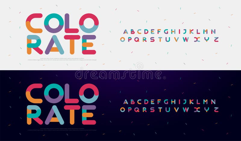 Modern font creative rounded alphabet color fonts. Typography urban round bold with colors dot exposure vector illustration. Modern font creative rounded alphabet color fonts. Typography urban round bold with colors dot exposure vector illustration