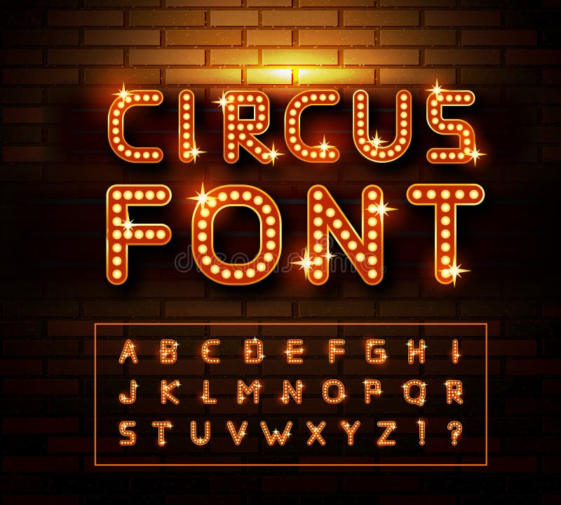 Circus marquee fonts on brick wall background. Vector illustration. Circus marquee fonts on brick wall background. Vector illustration