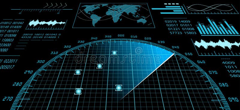 Экран радара с футуристическим пользовательским интерфейсом HUD иллюстрация вектора